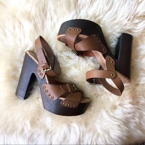 Candie’s Brown Strappy Block Heel Sandals
